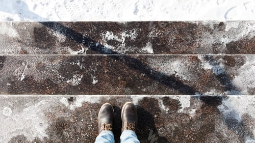 Preview: Stair sprinkled with technical salt. Reagent salt will make the road safe. Anti-icing chemicals