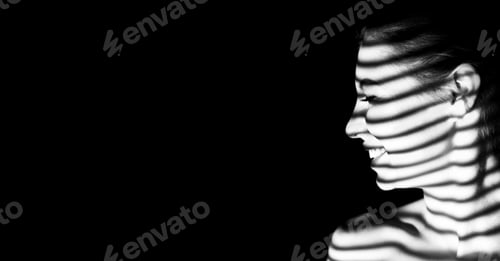 Preview: Black And White Portrait Of A Woman With Striped Shadows