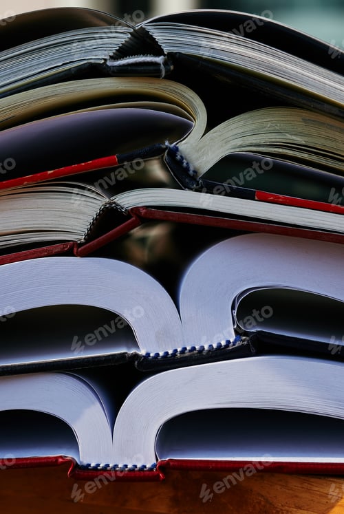 Preview: Close-up view of stacking books
