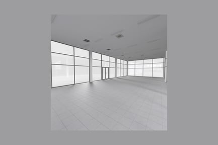 Preview: Empty room with grid windows and high ceiling