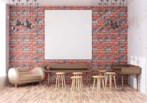 Preview: Interior Design with Blank Poster on Brick Wall