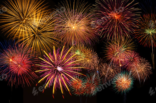 Preview: Fantastic festive new years colorful fireworks on black