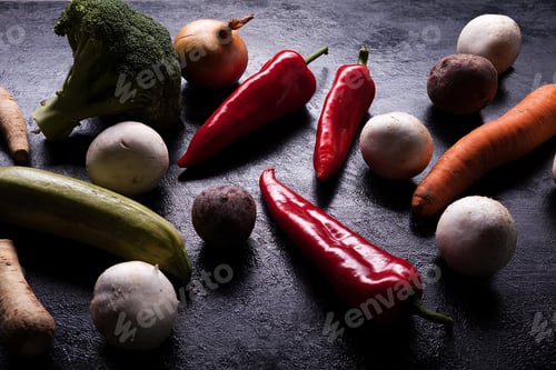 Preview: Vegetables on a dark board