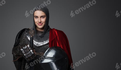 Preview: Stunning portrait of a female knight in medieval armor