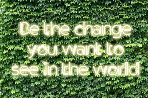 Preview: Be the change you want to see in the world - neon words on ivy wall encouragement, inspirational