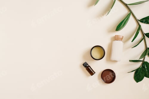 Preview: Set of Natural Organic SPA Cosmetics on Light Beige Background