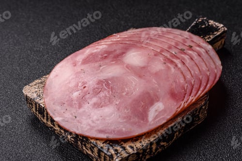 Preview: Sliced ham, meat, pork or turkey sausage for sandwiches. Ham slices, food
