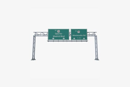 Preview: Highway sign with directional arrows and location information