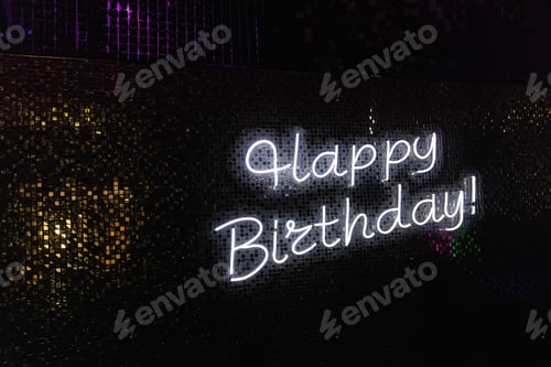Preview: neon happy birthday. Trendy style. Happy Birthday background. Neon sign. Custom neon. Party decor.