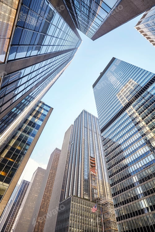 Preview: Looking up at New York City skyscrapers, USA