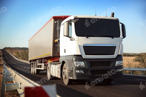 Preview: Beautiful view of asphalt highway with truck. Road trip