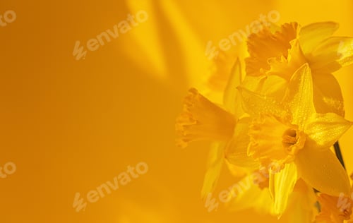 Preview: Close up of daffodils flowers on yellow background