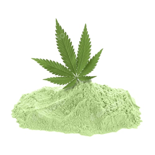 Preview: Hemp protein powder and leaf on white background