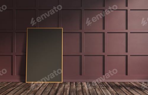 Preview: Classic interior with black poster template for presentation.