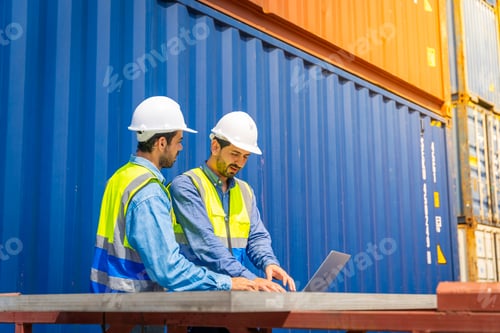 Preview: Group male engineers in a container shipping company