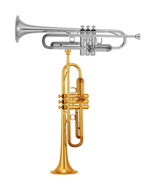 Preview: silver and golden trumpets isolated on white background