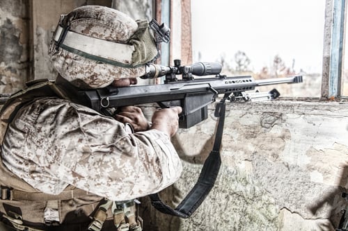 Preview: Army sniper shooting with large caliber rifle