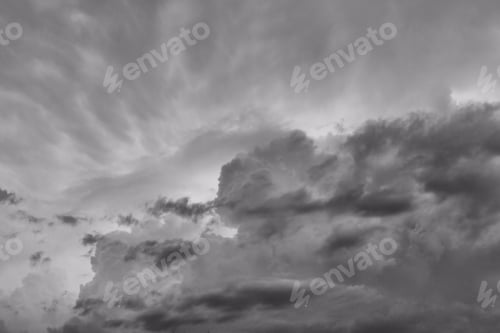 Preview: Dramatic Clouds At Sunset - Black And White Photograph Of Dramatic And Moody Clouds Near Sunset.