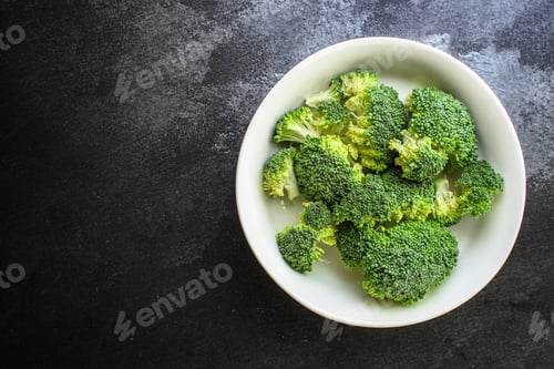 Preview: Broccoli Green Cabbage (Tasty Fresh Vegetables, Vitamins) Menu Concept. Food Background. Top View