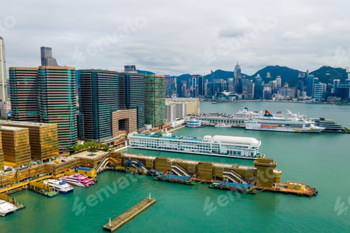 Preview: Tsim Sha Tsui, Hong Kong 09 May 2019: Top view of Hong Kong city