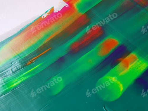Preview: Rough abstract colorful art image with oil brushes, paints, palette knife on paper background.