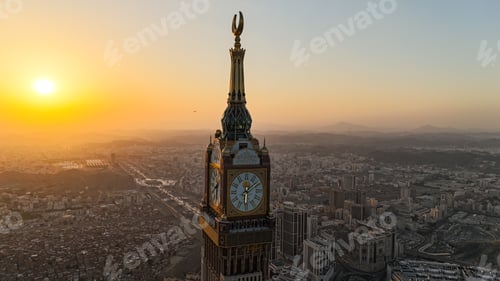 Preview: Aerial view Mecca skyline , Makkah city Saudi Arabia, Makkah Clock Tower - Masjid Al Haram drone