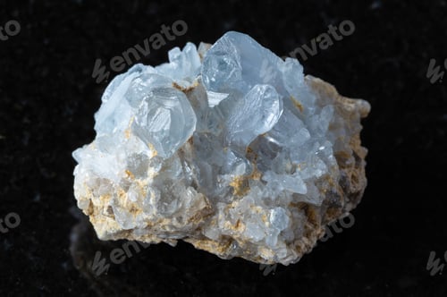 Preview: sample of rough celestine mineral on black granite