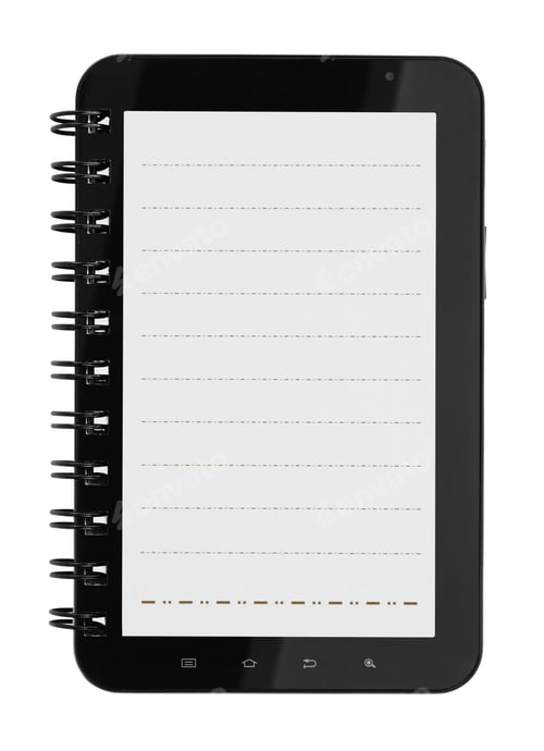 Preview: Tablet computer with notebook pages on white background