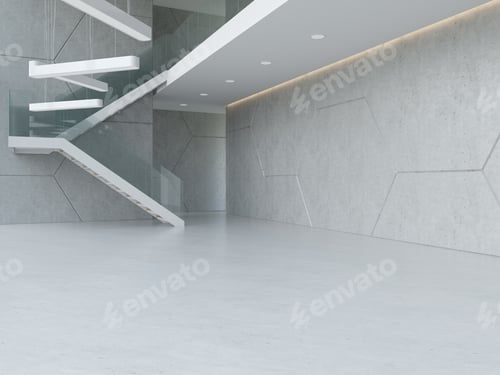 Visualização: Ilustração 3D do interior de uma recepção de hotel no lobby