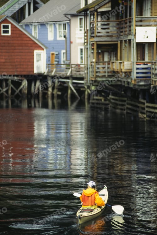 Preview: A man in a kayak in the creek by the jetty in Ketchikan,