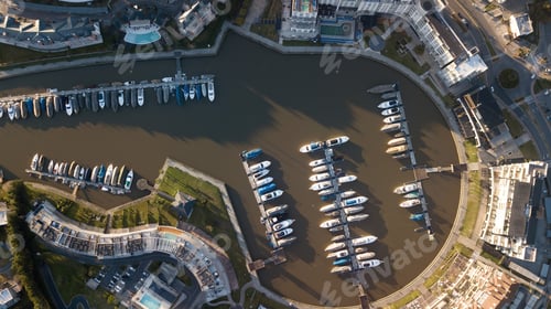 Preview: Aerial view of a private neighborhood with its own lagoon, sailboats, and yachts