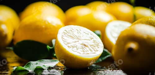 Preview: Fresh lemons. On black table.