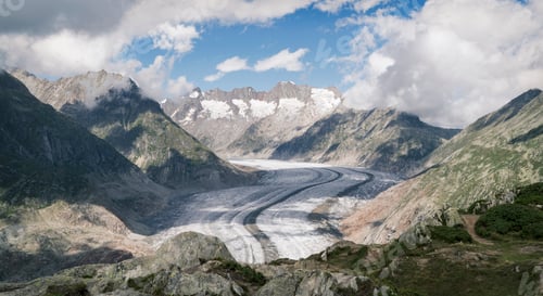 Preview: Landscape view of mountains and Aletsch Glacier, Canton Wallis, Switzerland
