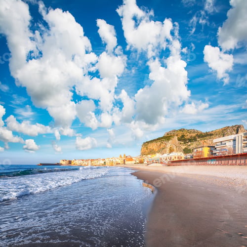 Preview: Sightseeing cityscape of Cefalu city. Popular travel destination of Mediterranean sea.