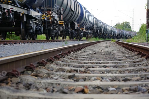 Preview: View of the cargo train with oil tanker cars on the railways