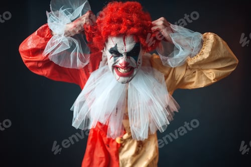 Preview: Scary bloody clown tears his hair, jerk in anger