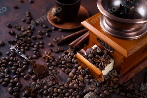 Preview: retro coffee grinder with beans