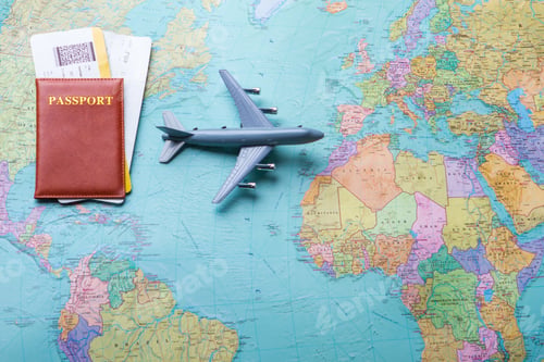 Preview: Passport and tickets on map