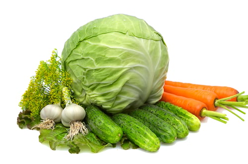 Preview: Cabbage,carrot,garlic,cucumbers,dill,lettuce isolated on a whiteground.