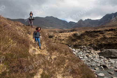 Preview: Family hiking, Fairy Pools, Isle of Skye, Hebrides, Scotland