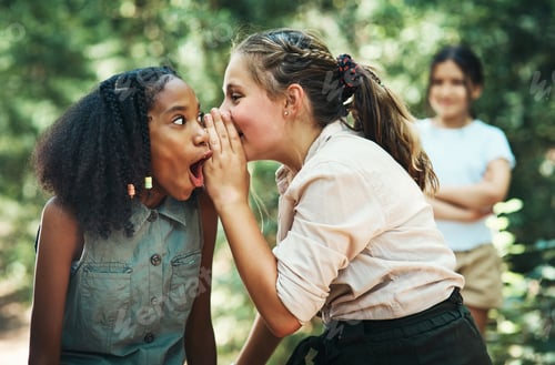 Preview: Shot of two teenage girls gossiping about their friend at summer camp