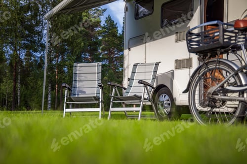 Preview: Family vacation travel RV, holiday trip in motorhome, Caravan car Vacation. Beautiful Nature Norway.