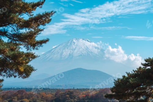 Preview: Nature Landscape view of Colorful Autumn Season and Mountain Fuji with morning fog