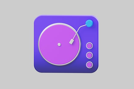 Vista previa: Lindo diseño morado de tocadiscos de dibujos animados