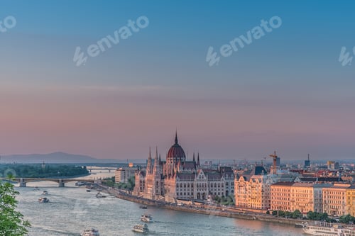 Preview: Panorama of Budapest at sunset. Hungarian landmarks