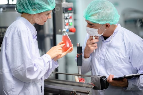 Preview: food technician control checking production line of water drink in manufacturing factory