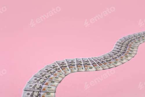 Preview: Money Path Made of 100 Dollar Bills on Pink Background, Concept of Financial Road.