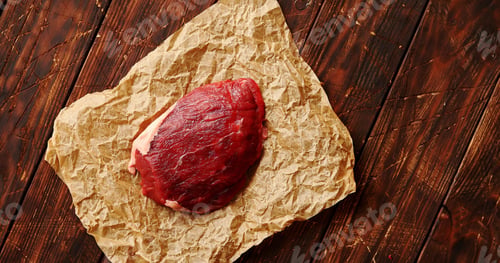 Preview: Piece of raw meat on paper napkin