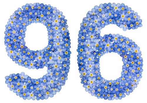 Preview: Arabic numeral 96, ninety six, from blue forget-me-not flowers
