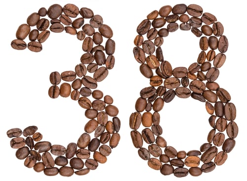Preview: Arabic numeral 38, thirty eight, from coffee beans, isolated on white background